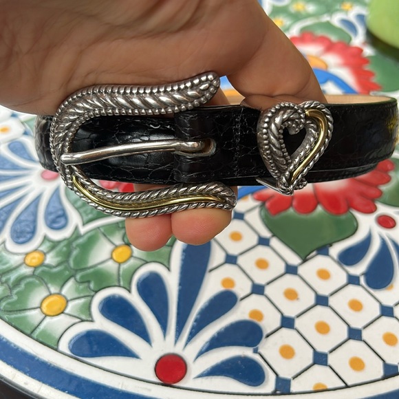 Brighton Accessories - Brighton Black Leather Belt with Silver Buckle heart shape size M 30